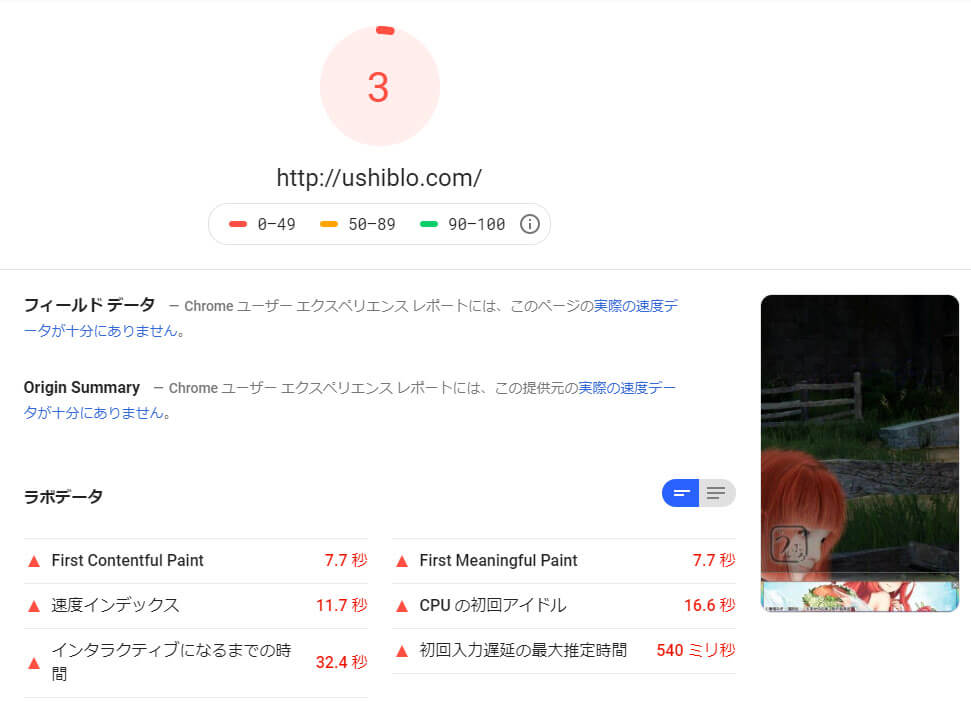 PageSpeed Insightsの結果