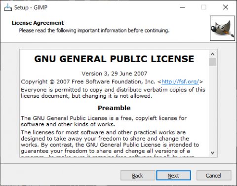 GIMPのインストール ライセンス条項の同意