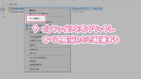 VSCode （zip版）の解凍