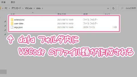 data フォルダに保存された VSCode の関連ファイル