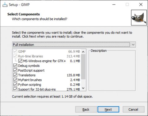 GIMPのインストール インストールコンポーネントの選択