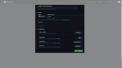 New repository の作成画面