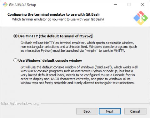 Git Bashで利用するターミナルを選択