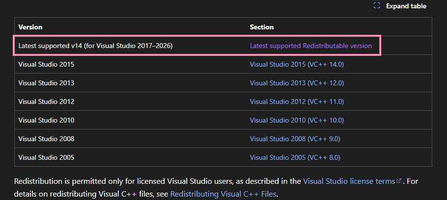 ComfyUIマニュアルインストール - VC++再配布可能パッケージのダウンロード1
